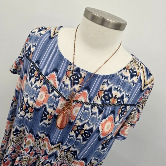 Cocomo Floral Print Tunic Short‎ Sleeve Top Womens Plus Size 2X Blue Pink Beige - Picture 5 of 13